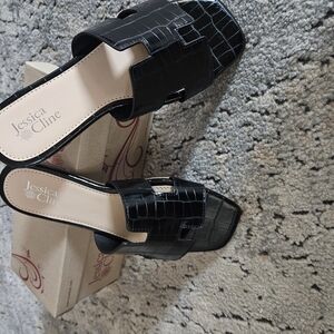 Black Croc-Embossed Women's Slide Sandals